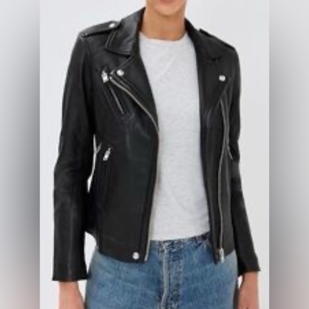 IRO - women’s Tara 100% Lambskin leather Moto Jacket sizd silver Zipper XS / 36‎